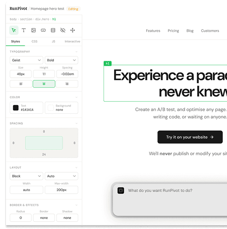 RunPivot UI editor screenshot
